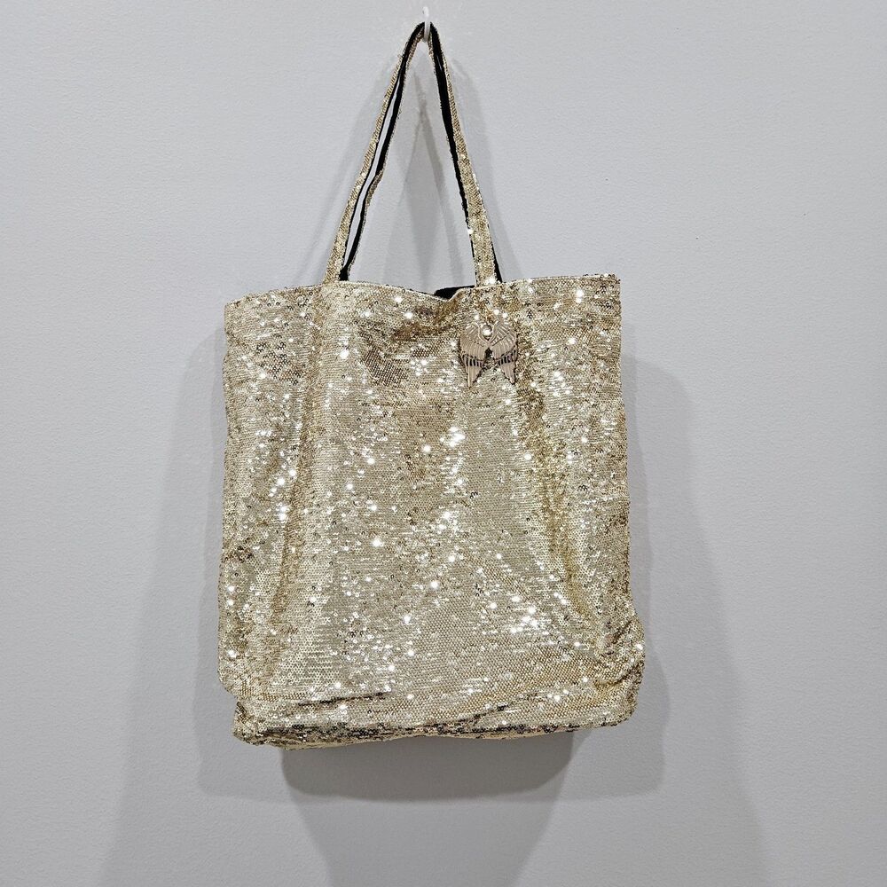 Victorias Secret Sequin Tote Bag Gold Bling Indie Sleaze Festival Show Girl